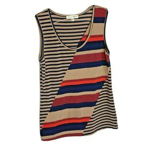 Top Haani Women’s  Brown Navy Orange Tunic Length Sleeveless Size L